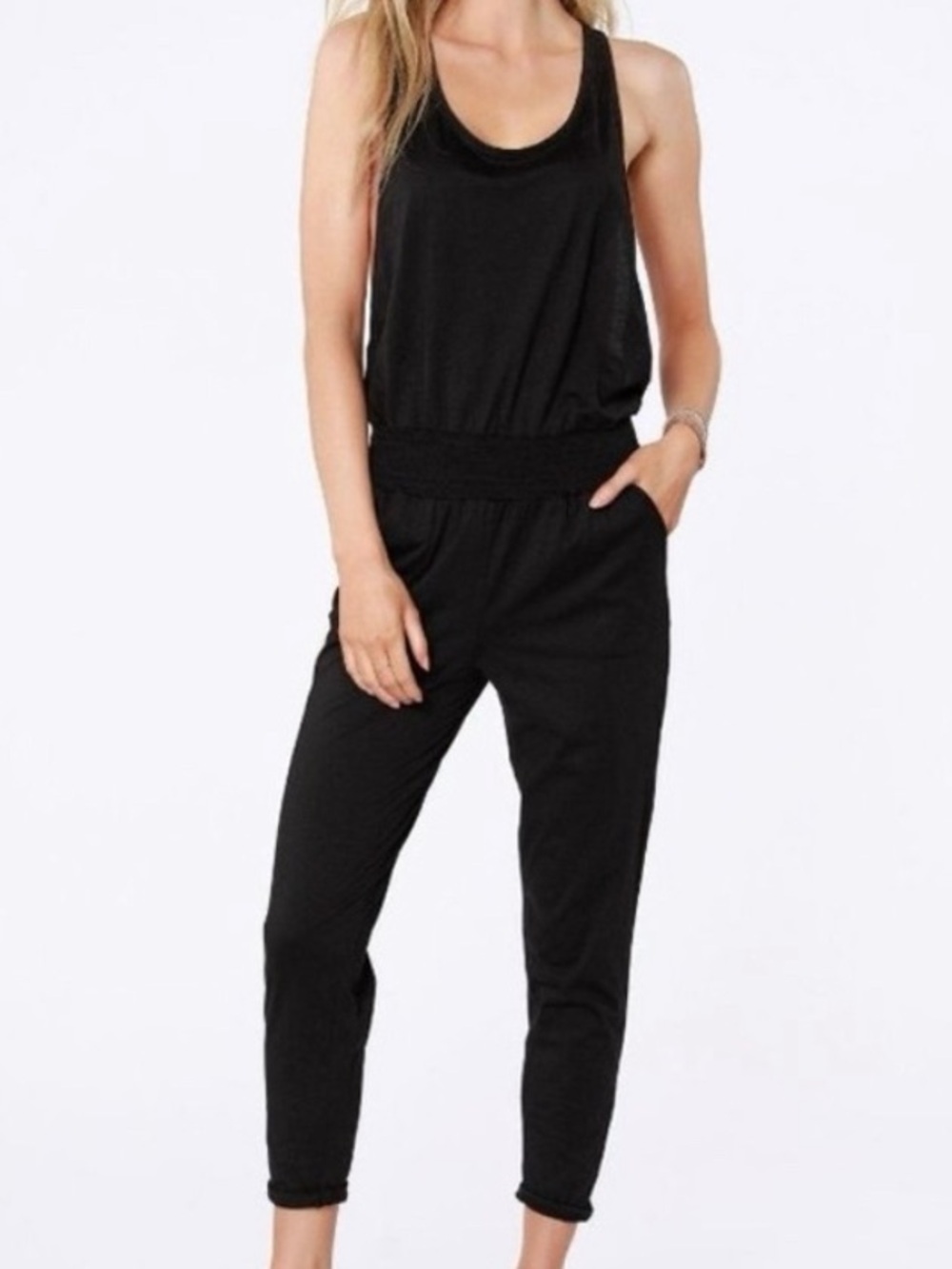 bobi Black Sleeveless Tank Jumpsuit with Elastic Waist